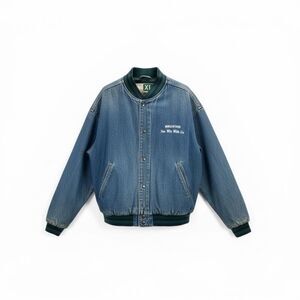 VTG WearGuard Denim Bomber Jacket XL Morgantown You Win With Us 90s Workwear